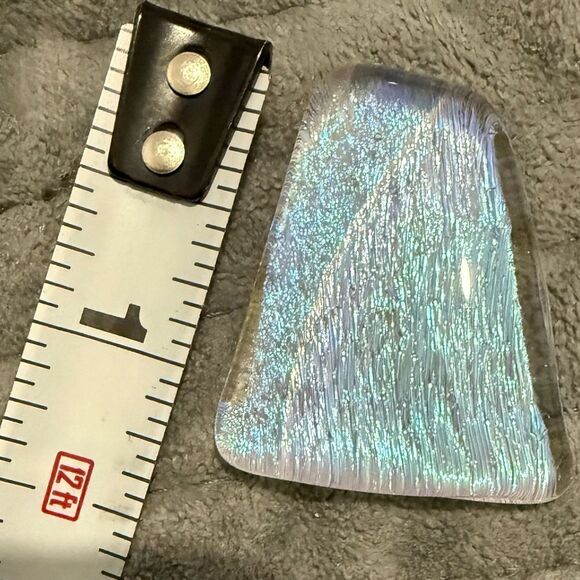 Dichroic Glass Pendant – Iridescent Ice Blue Textured Fused Art Piece - Picture 3 of 16